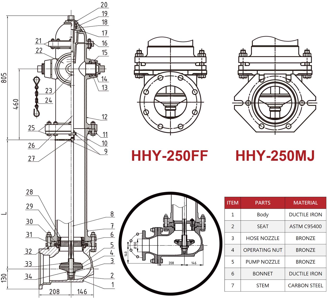 Diagrama de estructura del hidrante seco con barril seco UL de Hants