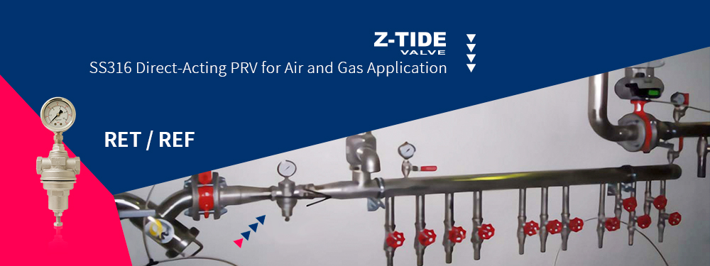 Válvula reductora de presión de acción directa Z-Tide instalada en el sistema de aire/gas de un centro de investigación nuclear en Francia